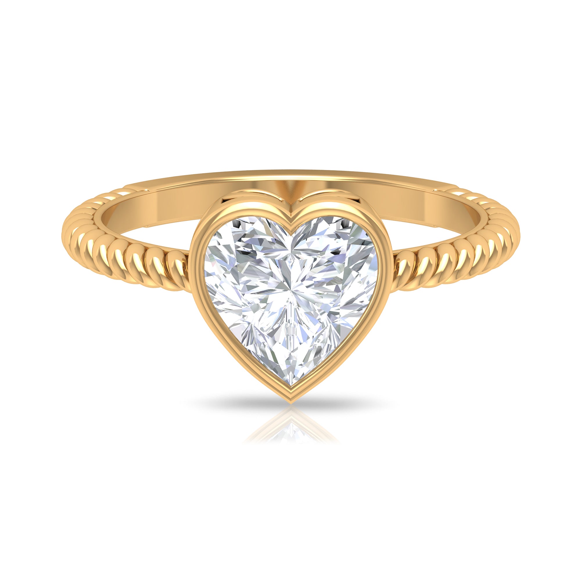 2 CT Bezel Set Moissanite Heart Solitaire Promise Ring with Twisted Rope Moissanite - ( D-VS1 ) - Color and Clarity - Rosec Jewels