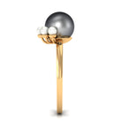 Elegant Tahitian and Freshwater Pearl Half Halo Ring in Gold Tahitian pearl - ( AAA ) - Quality - Rosec Jewels