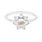 Freshwater Pearl Solitaire Floral Engagement Ring with Diamond Freshwater Pearl - ( AAA ) - Quality - Rosec Jewels