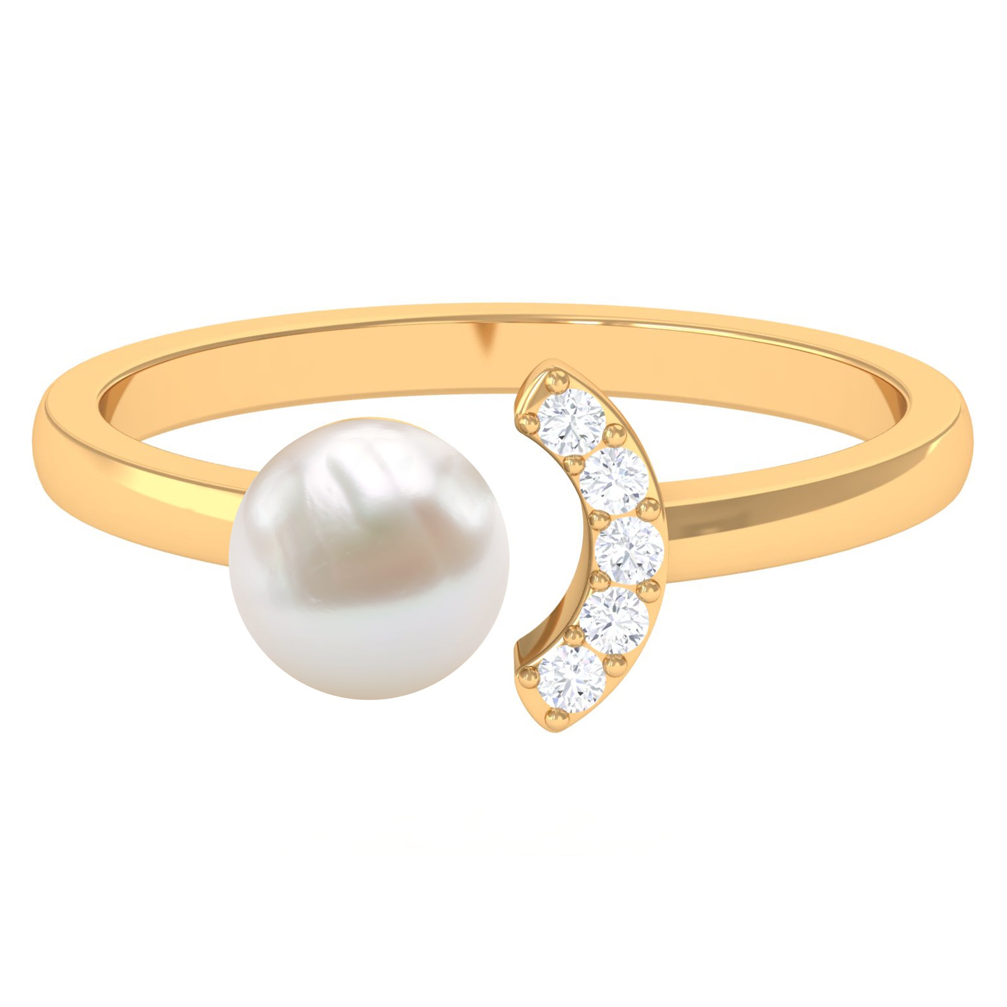 Freshwater Pearl and Diamond Cuff Ring Freshwater Pearl - ( AAA ) - Quality - Rosec Jewels