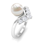 Freshwater Pearl and Diamond Minimal Chevron Ring Freshwater Pearl - ( AAA ) - Quality - Rosec Jewels