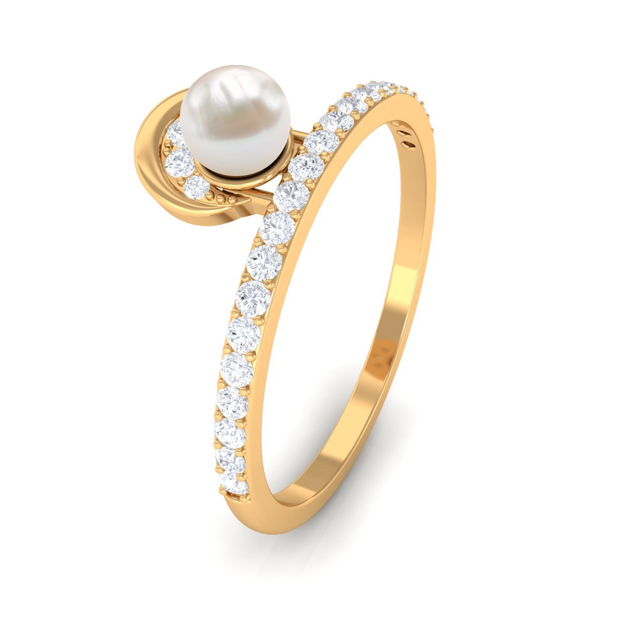 3/4 CT Freshwater Pearl and Diamond Minimal Ring Freshwater Pearl - ( AAA ) - Quality - Rosec Jewels