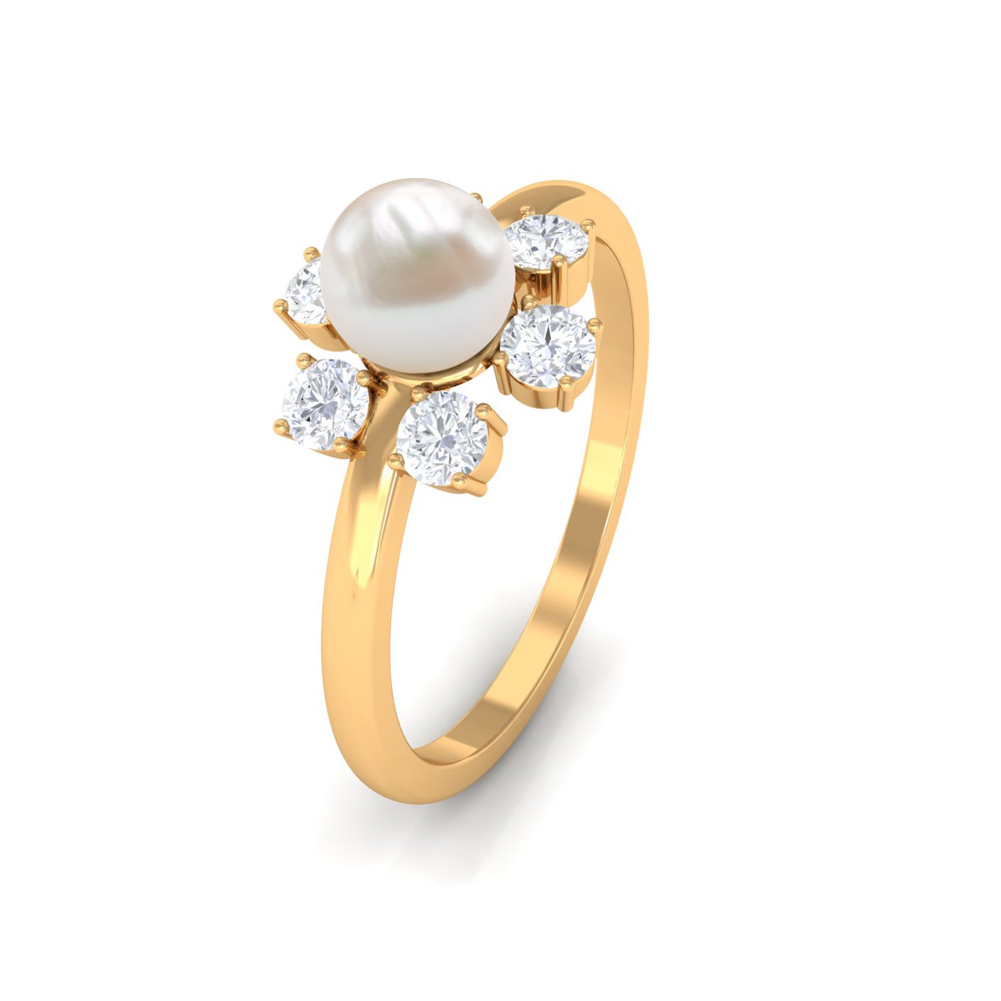 Freshwater Pearl and Diamond Flower Engagement Ring Freshwater Pearl - ( AAA ) - Quality - Rosec Jewels