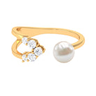 2.50 CT Freshwater Pearl and Diamond Designer Cuff Ring Freshwater Pearl - ( AAA ) - Quality - Rosec Jewels