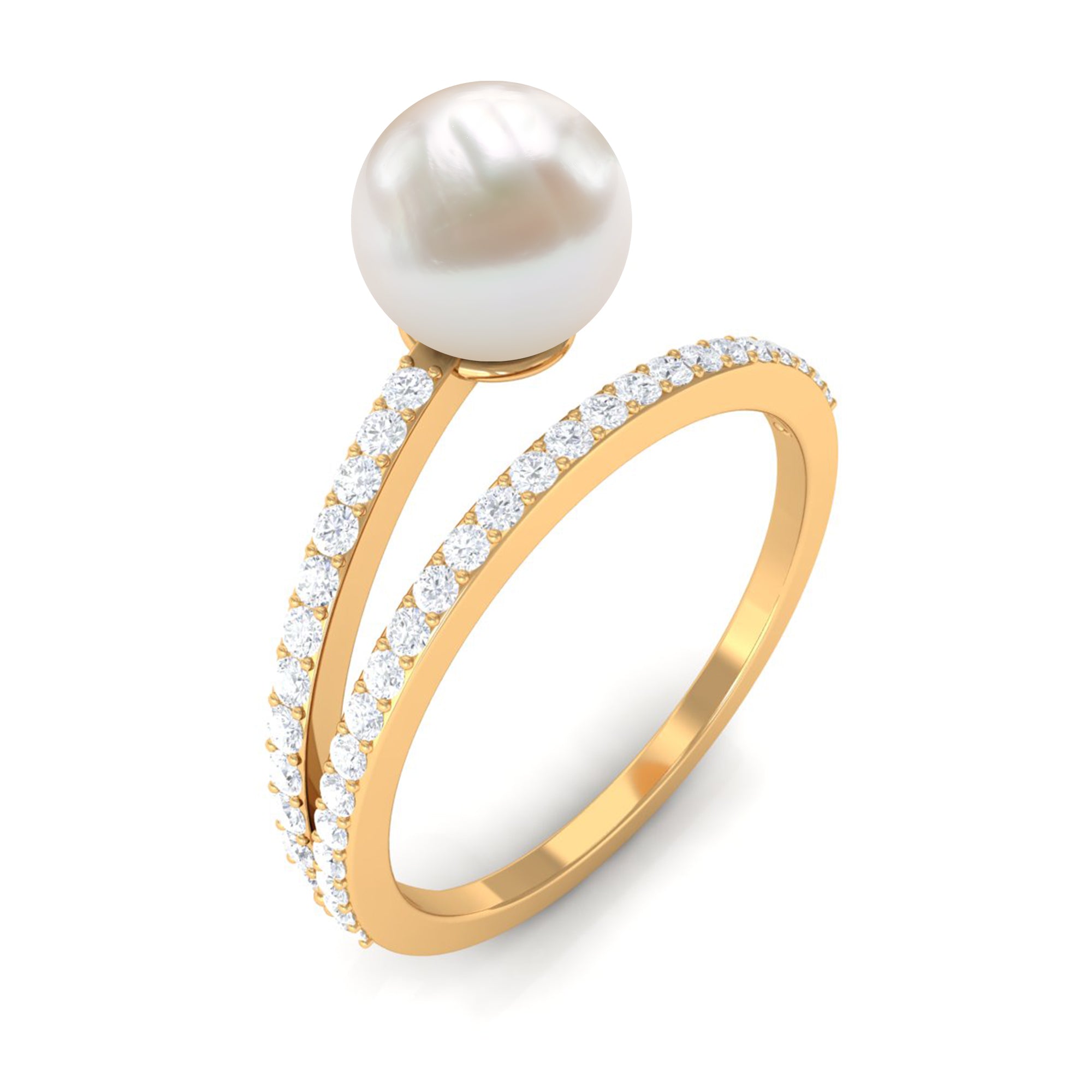 3.50 CT Bead Set Freshwater Solitaire Designer Ring with Diamond Freshwater Pearl - ( AAA ) - Quality - Rosec Jewels