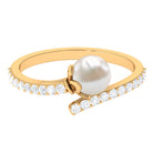 Bead Set Freshwater Pearl Minimal Wrap Ring with Diamond Freshwater Pearl - ( AAA ) - Quality - Rosec Jewels