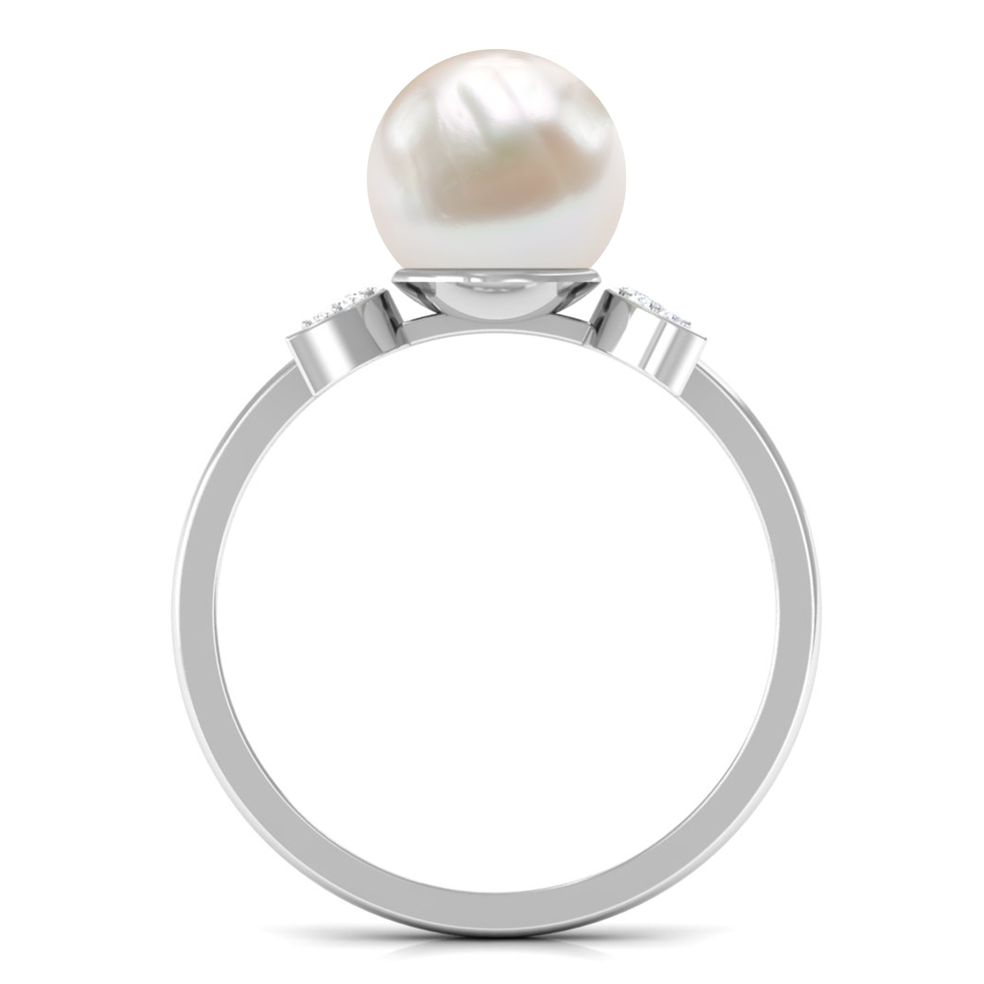 Freshwater Pearl and Diamond Designer Engagement Ring Freshwater Pearl - ( AAA ) - Quality - Rosec Jewels