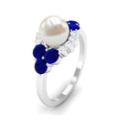 3.5 CT Freshwater Pearl Cocktail Ring with Blue Sapphire and Moissanite Freshwater Pearl - ( AAA ) - Quality - Rosec Jewels