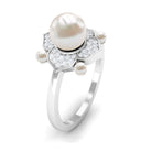 Freshwater Pearl Flower Engagement Ring with Diamond Freshwater Pearl - ( AAA ) - Quality - Rosec Jewels