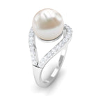 Designer Freshwater Pearl Solitaire and Diamond Ring Freshwater Pearl - ( AAA ) - Quality - Rosec Jewels