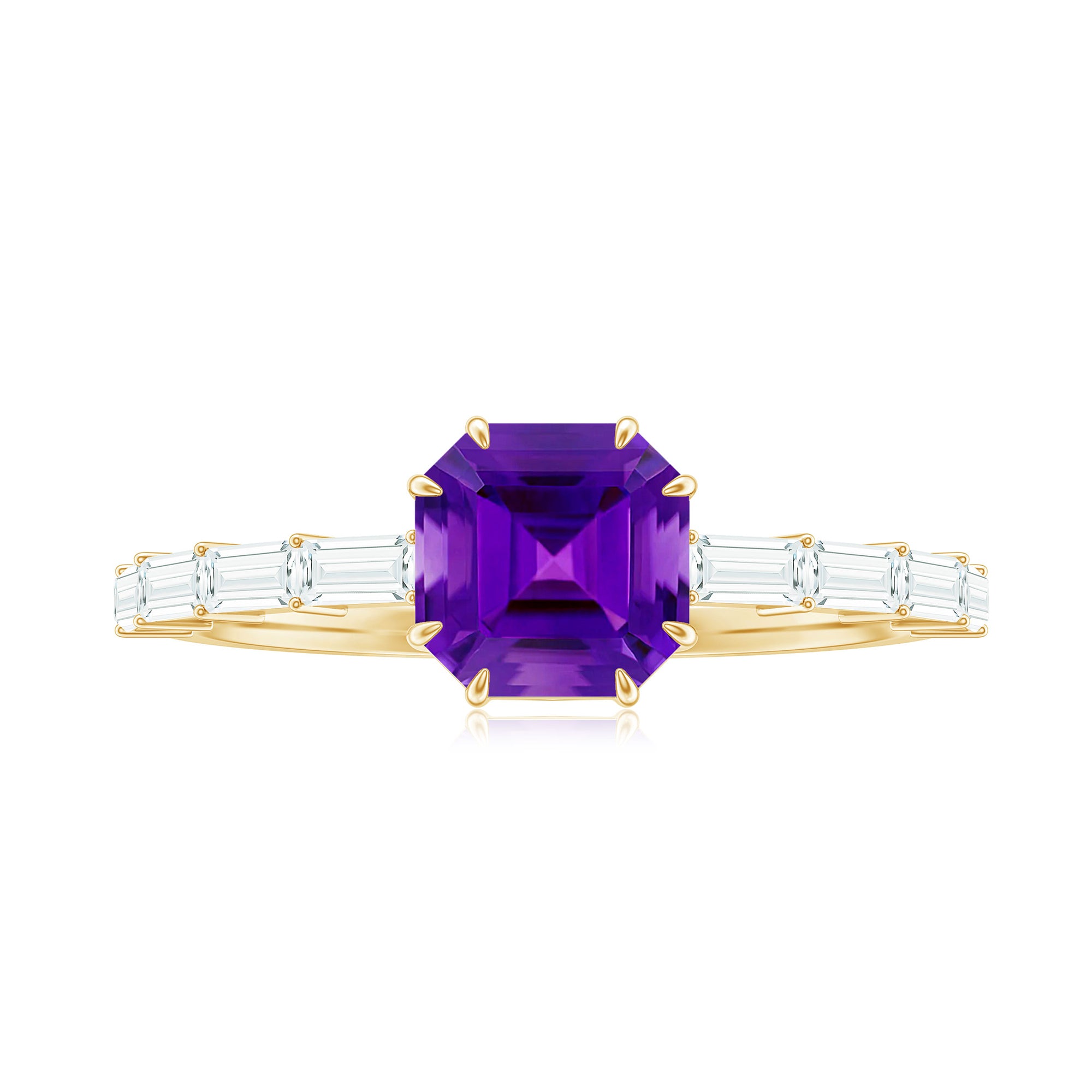 Asscher Amethyst Solitaire Engagement Ring with Diamond Amethyst - ( AAA ) - Quality - Rosec Jewels