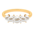 3.75 CT Freshwater Pearl Five Stone Anniversary Band Ring with Diamond Freshwater Pearl - ( AAA ) - Quality - Rosec Jewels