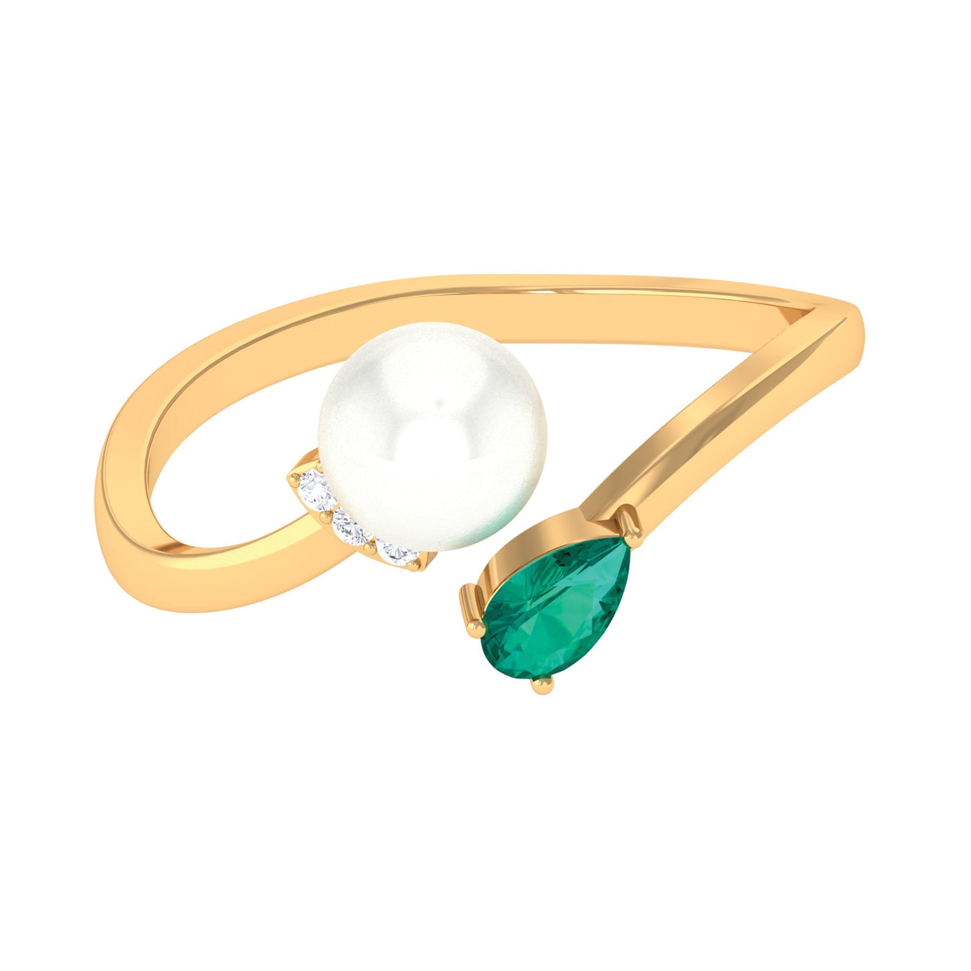 2.5 CT Freshwater Pearl Minimal Wrap Ring with Emerald and Moissanite Emerald - ( AAA ) - Quality - Rosec Jewels