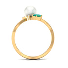 2.5 CT Freshwater Pearl Minimal Wrap Ring with Emerald and Moissanite Emerald - ( AAA ) - Quality - Rosec Jewels