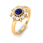 3/4 CT Bezel Set Blue Sapphire Statement Ring with Diamond Blue Sapphire - ( AAA ) - Quality - Rosec Jewels