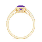 Bezel Asscher Amethyst Solitaire Ring with Diamond Side Stones Amethyst - ( AAA ) - Quality - Rosec Jewels