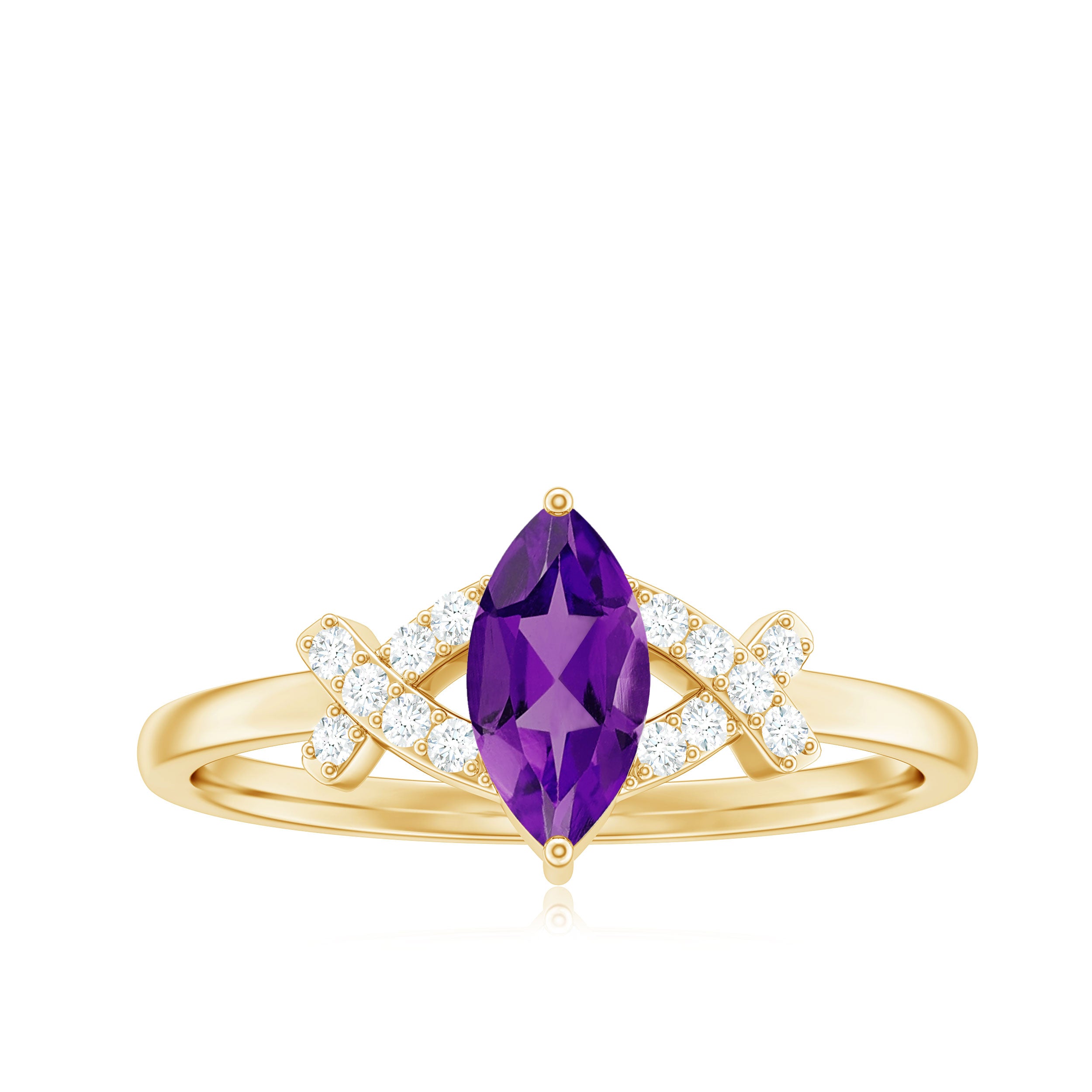 1 Carat Amethyst Marquise Solitaire Ring with Diamond Amethyst - ( AAA ) - Quality - Rosec Jewels