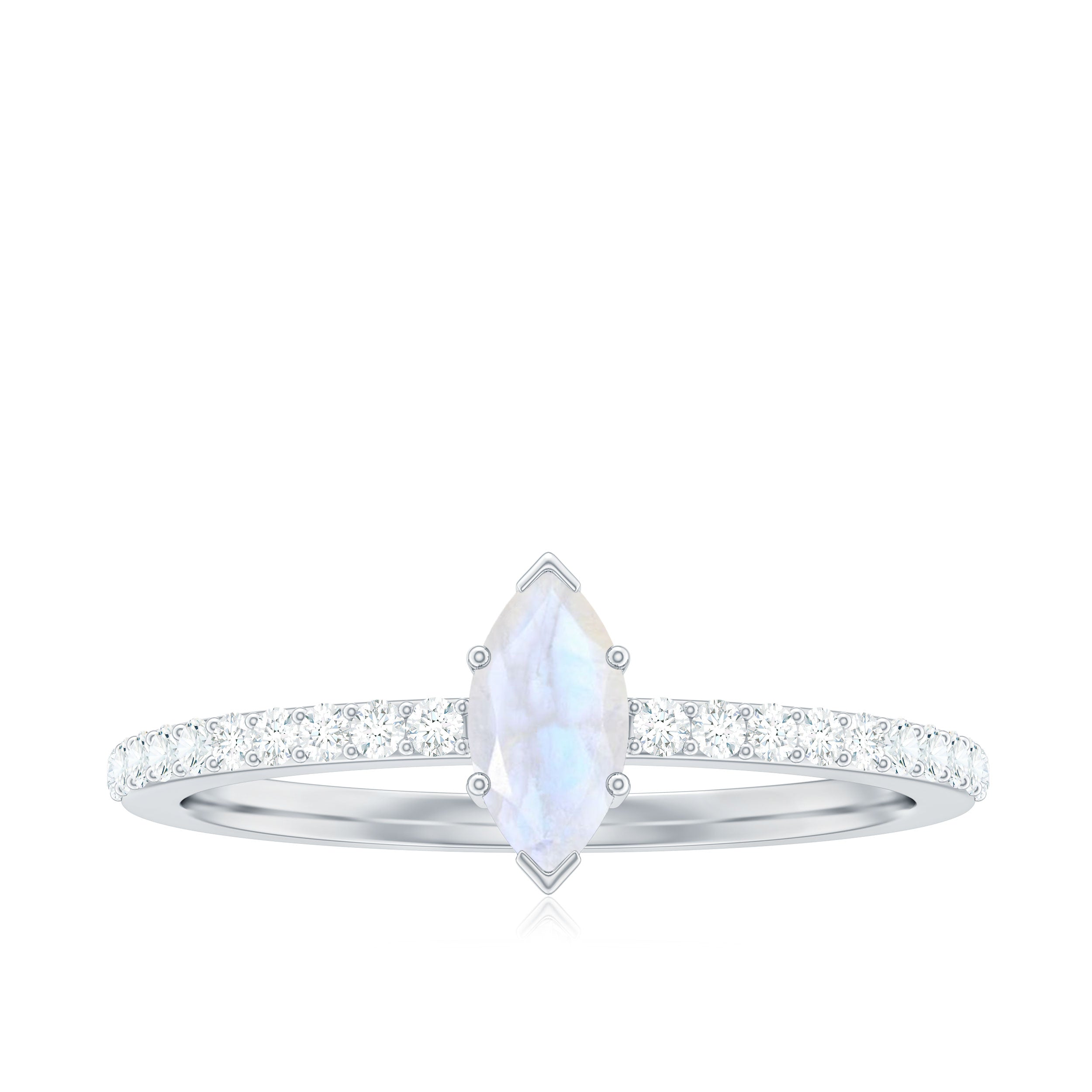 3/4 CT Minimal Marquise Cut Moonstone and Diamond Promise Ring Moonstone - ( AAA ) - Quality - Rosec Jewels