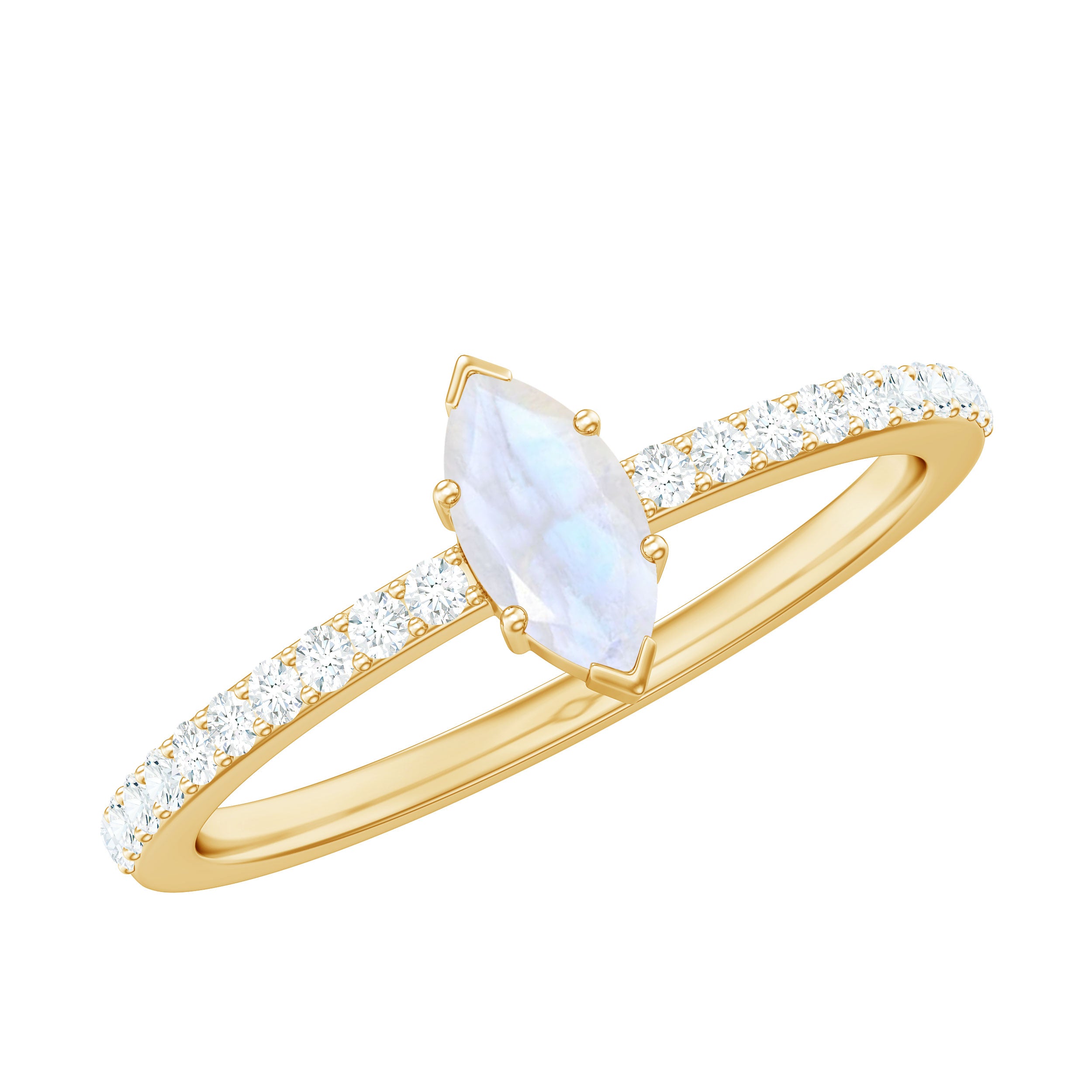 3/4 CT Minimal Marquise Cut Moonstone and Diamond Promise Ring Moonstone - ( AAA ) - Quality - Rosec Jewels