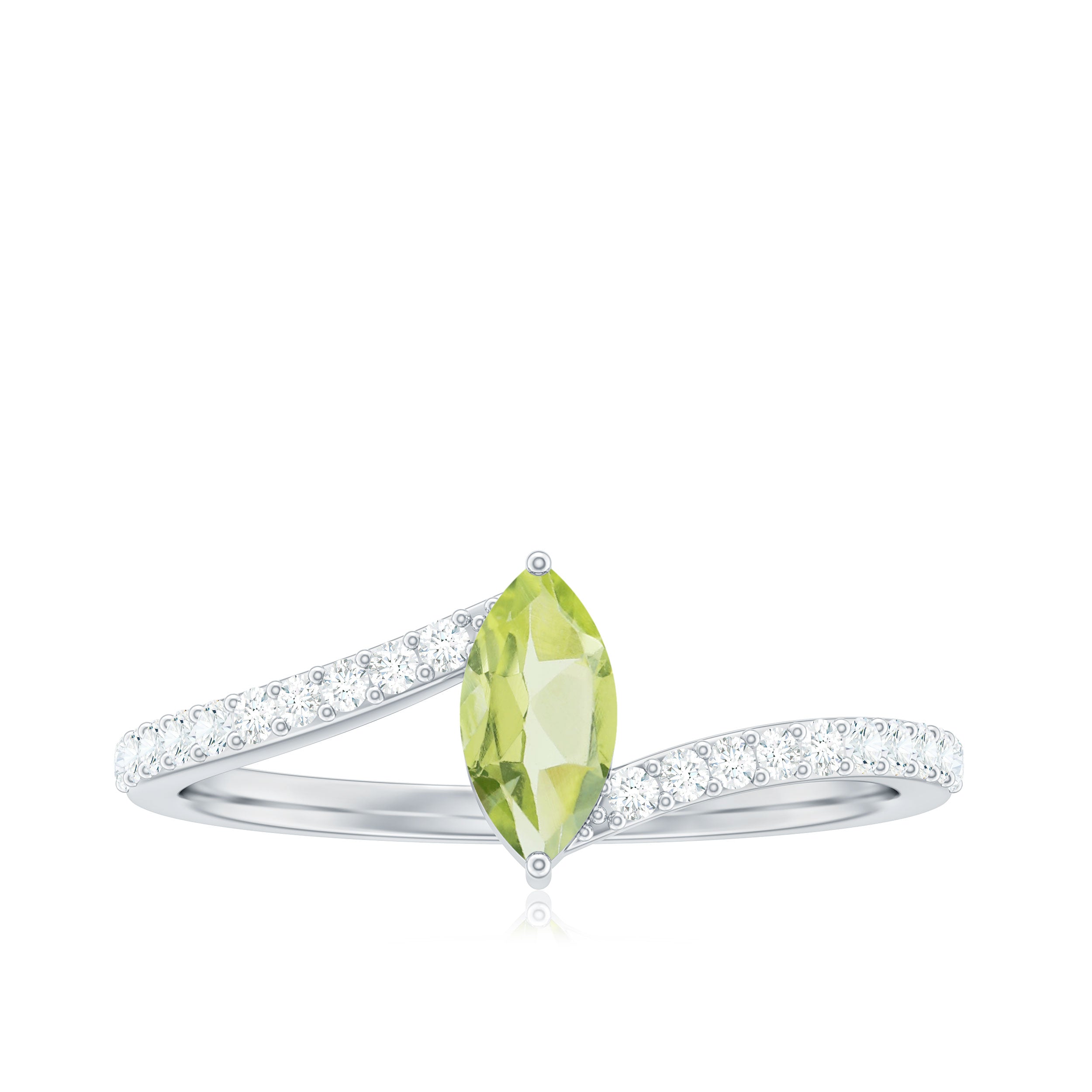 0.75 CT Peridot Bypass Engagement Ring with Diamond Accent Peridot - ( AAA ) - Quality - Rosec Jewels