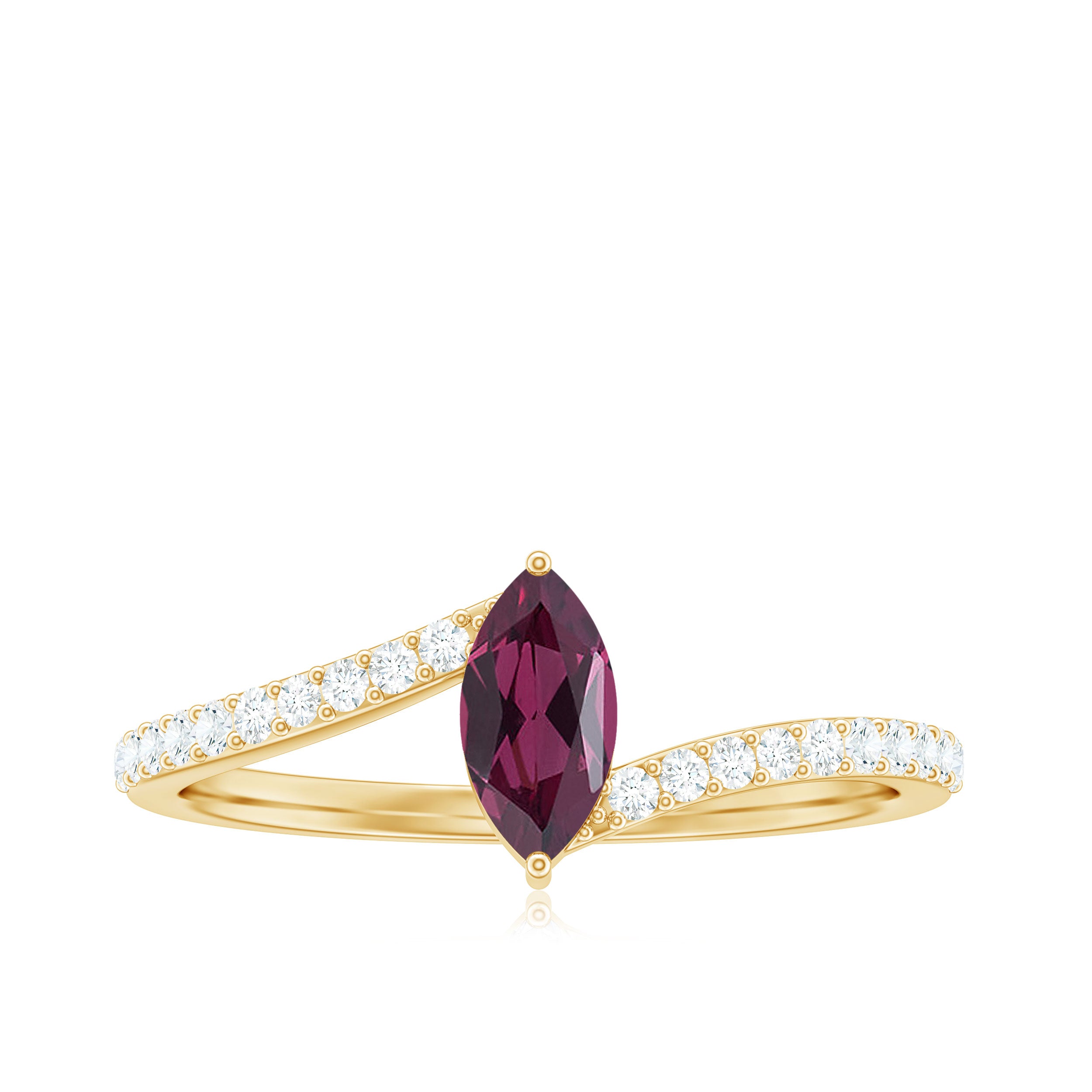 0.75 CT Bypass Rhodolite Minimal Ring with Diamond Accent Rhodolite - ( AAA ) - Quality - Rosec Jewels