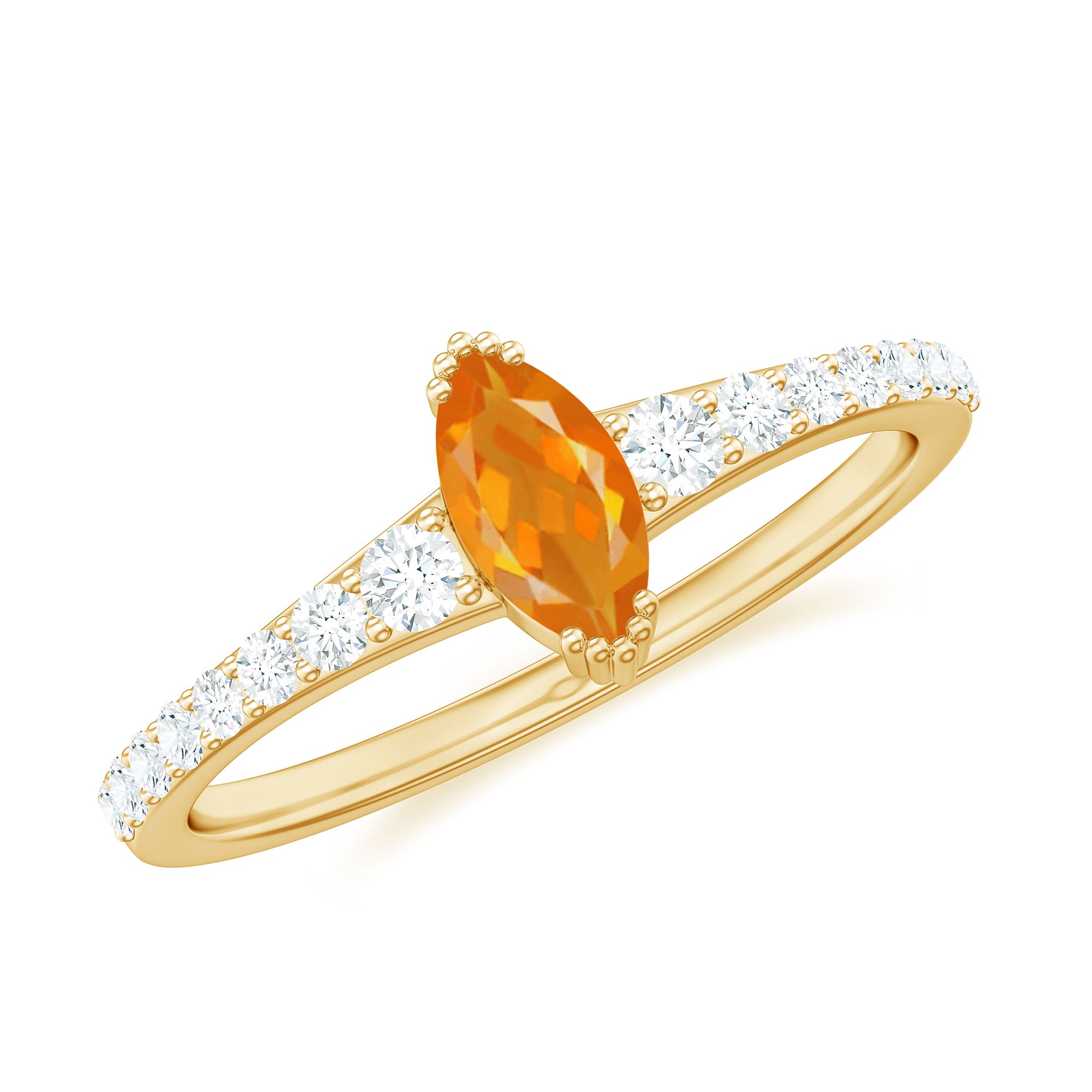 3/4 Carat Marquise Fire Opal Engagement Ring with Diamond Fire Opal - ( AAA ) - Quality - Rosec Jewels