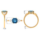 Asscher Cut London Blue Topaz Solitaire Ring with Diamond Trio London Blue Topaz - ( AAA ) - Quality - Rosec Jewels