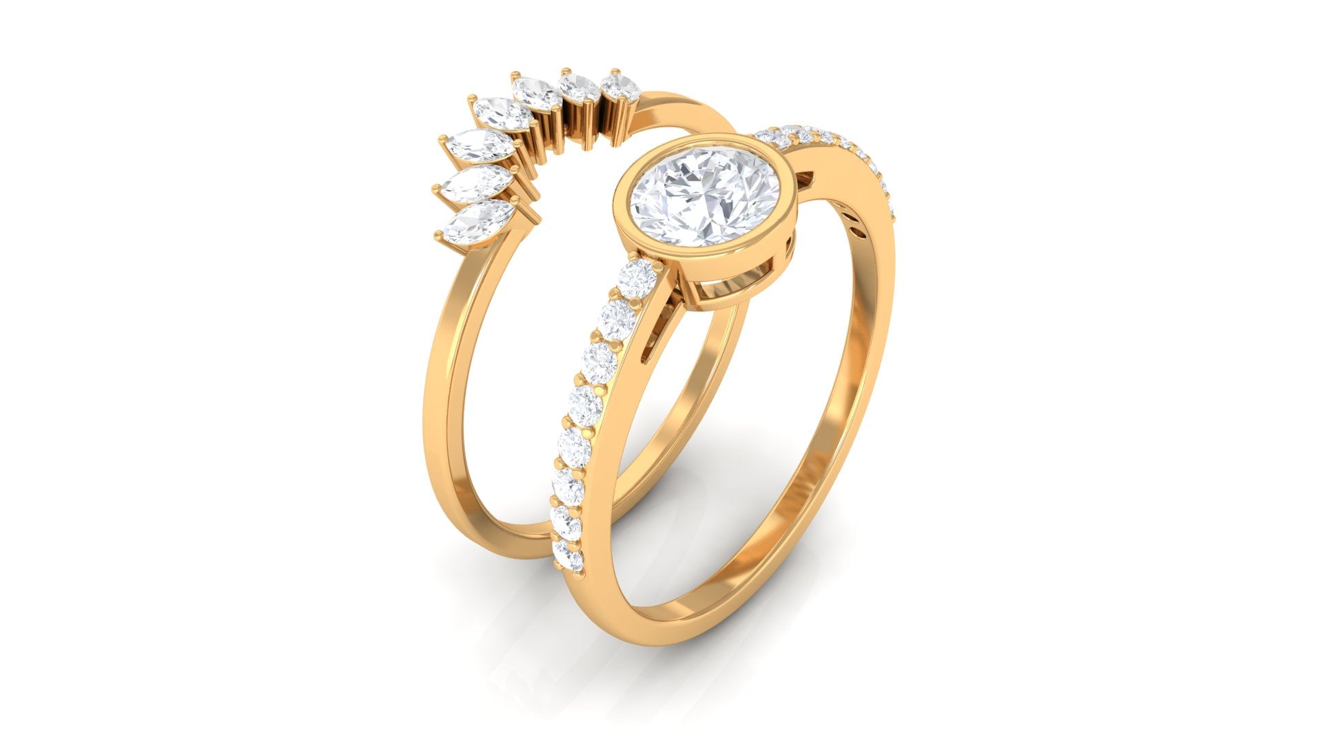 1 CT Bezel Set Cubic Zirconia Solitaire Bridal Ring Set in Gold Zircon - ( AAAA ) - Quality - Rosec Jewels