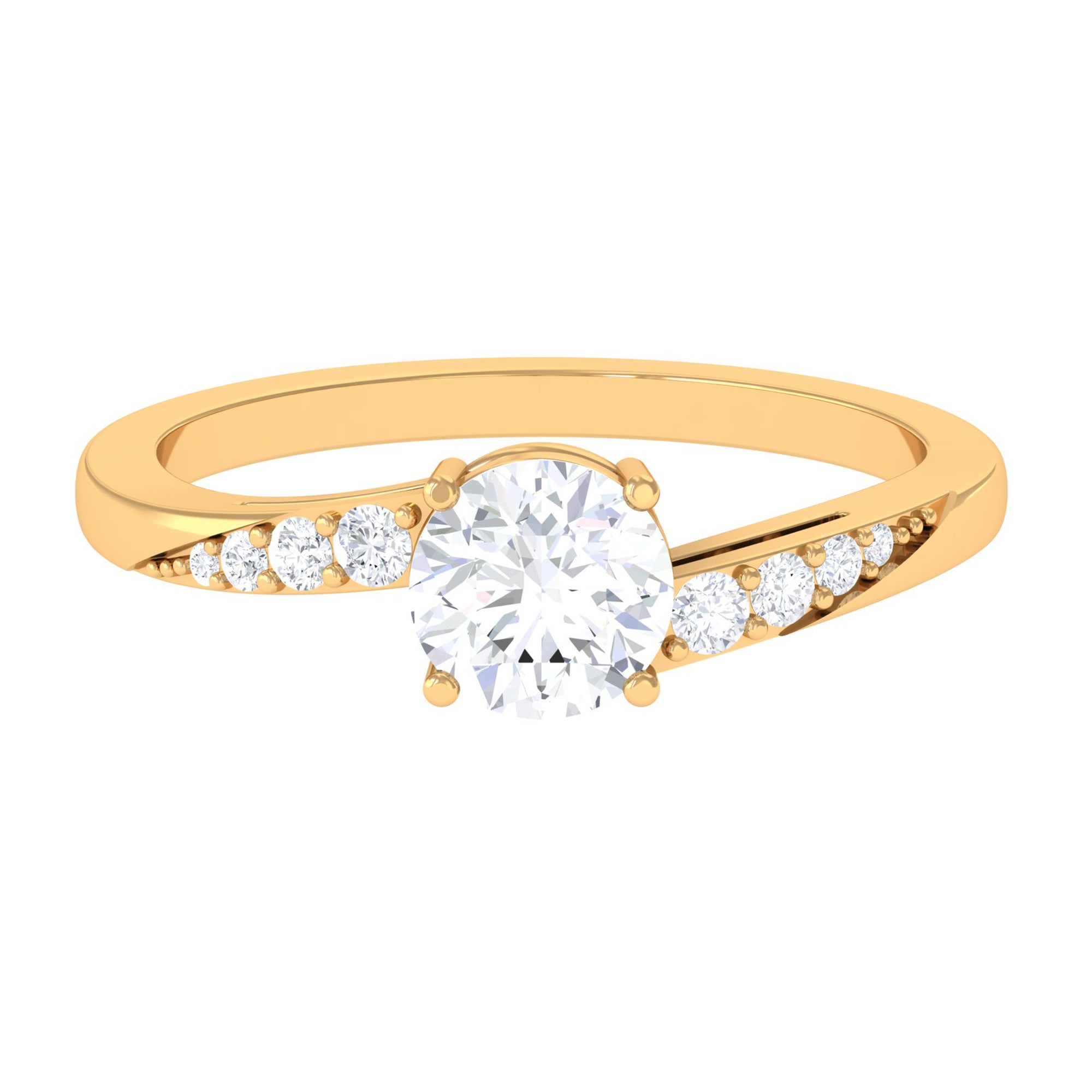 Solitaire Cubic Zirconia Bypass Engagement Ring in Gold Zircon - ( AAAA ) - Quality - Rosec Jewels