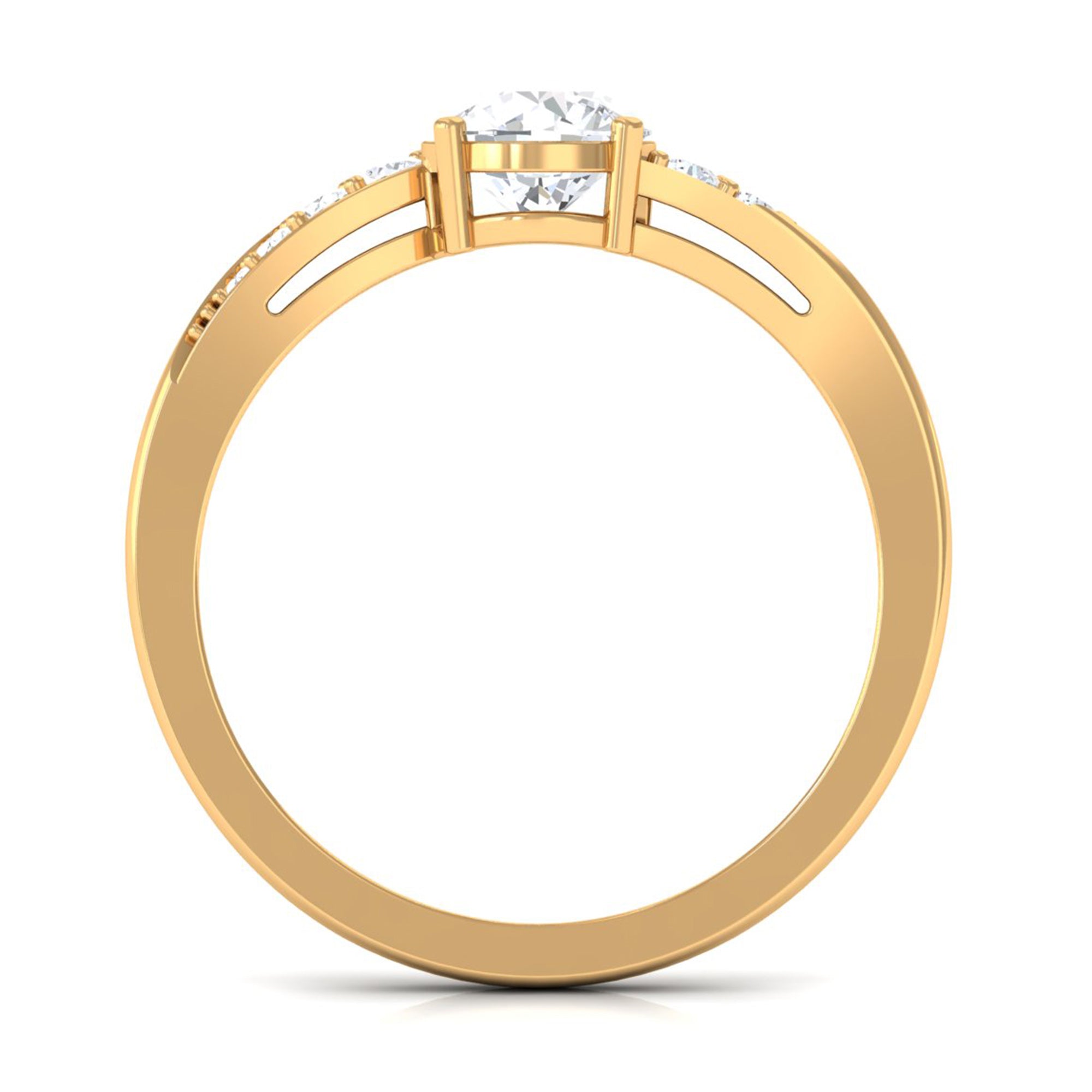 Solitaire Cubic Zirconia Bypass Engagement Ring in Gold Zircon - ( AAAA ) - Quality - Rosec Jewels