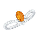 1.25 CT Oval Cut Orange Sapphire Chevron Ring with Moissanite Orange Sapphire - ( AAA ) - Quality - Rosec Jewels