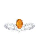 1.25 CT Oval Cut Orange Sapphire Chevron Ring with Moissanite Orange Sapphire - ( AAA ) - Quality - Rosec Jewels