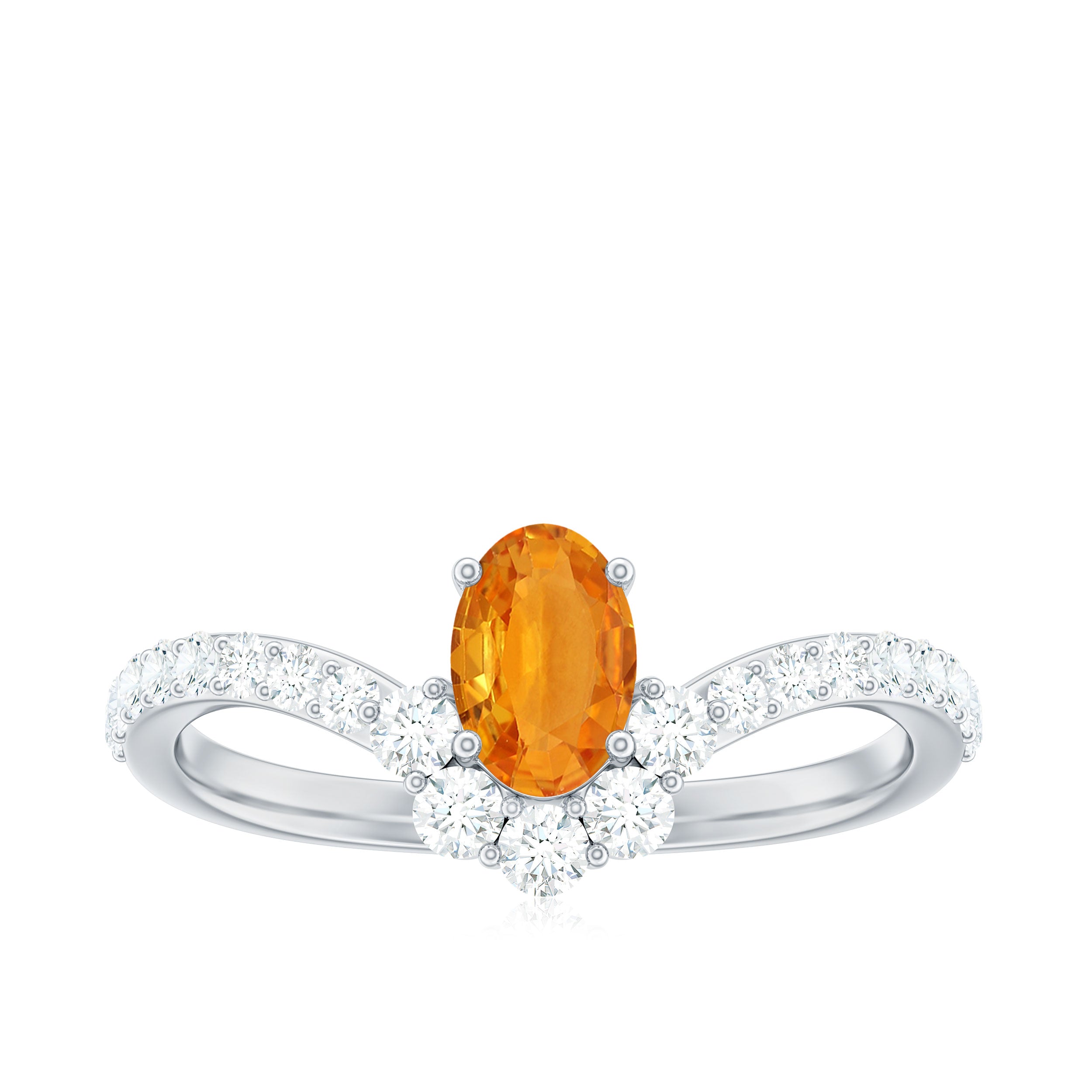 1.25 CT Oval Cut Orange Sapphire Chevron Ring with Moissanite Orange Sapphire - ( AAA ) - Quality - Rosec Jewels