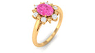 Oval Pink Sapphire Floral Halo Engagement Ring with Moissanite Pink Sapphire - ( AAA ) - Quality - Rosec Jewels