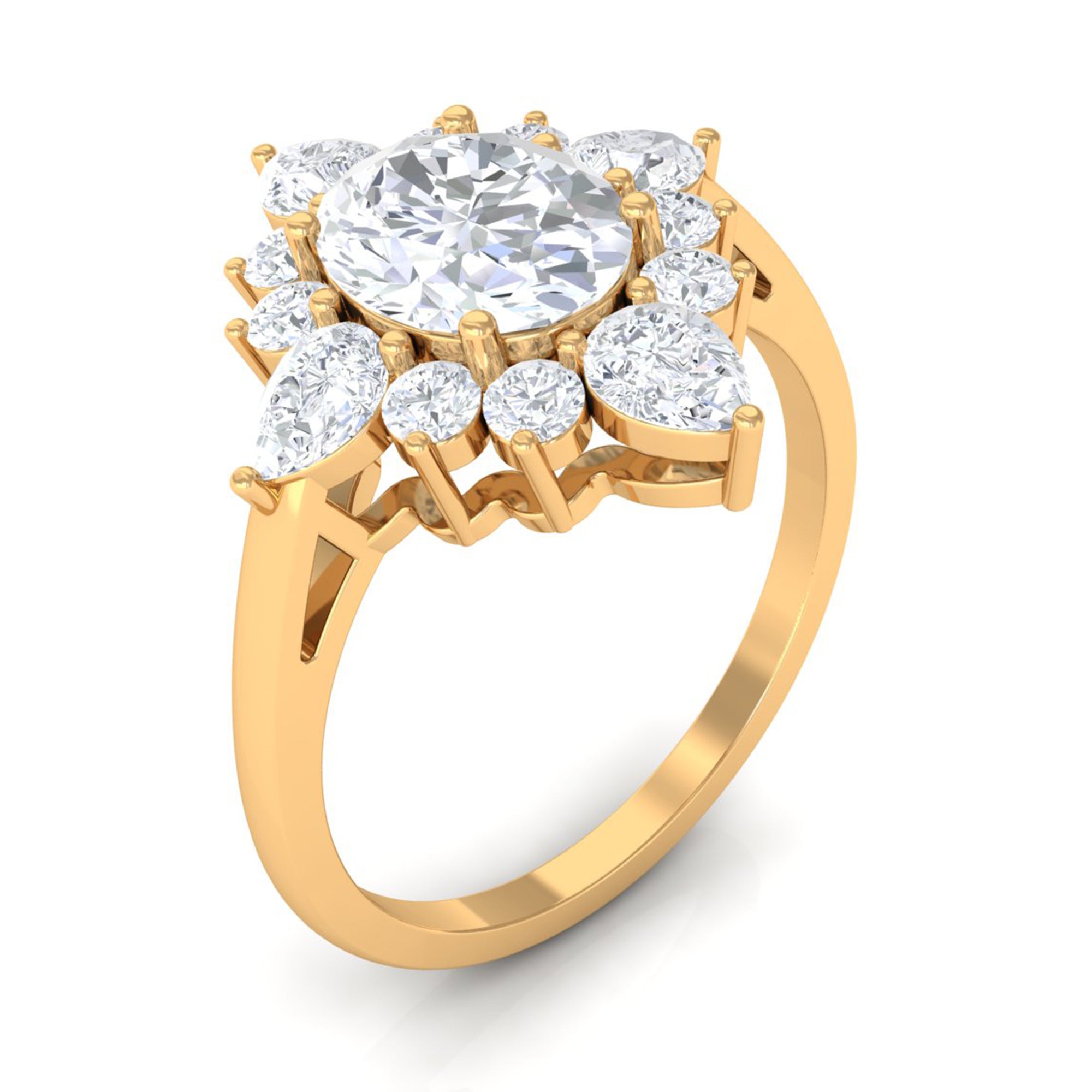 3 CT Oval Zircon Statement Engagement Ring in Gold Zircon - ( AAAA ) - Quality - Rosec Jewels