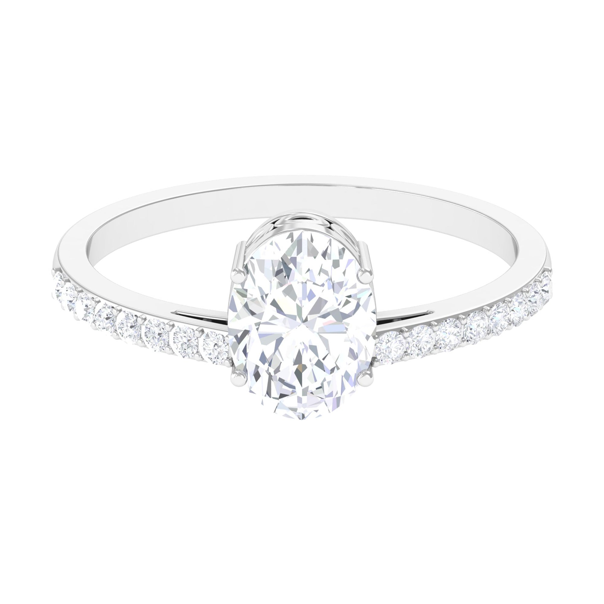 2.25 CT Oval Cut Solitaire Zircon Engagement Ring with Side Stones Zircon - ( AAAA ) - Quality - Rosec Jewels