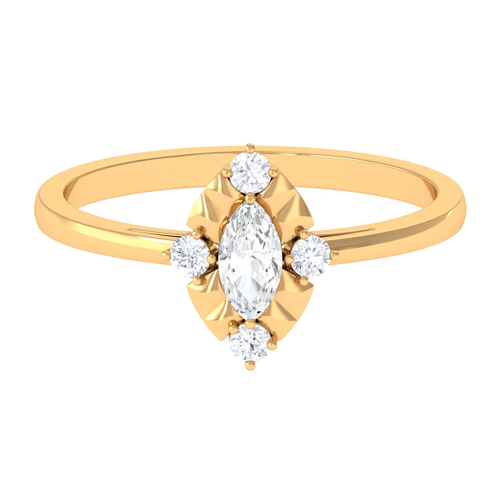 1/2 CT Marquise Zircon Engagement Ring in Gold Textured Zircon - ( AAAA ) - Quality - Rosec Jewels