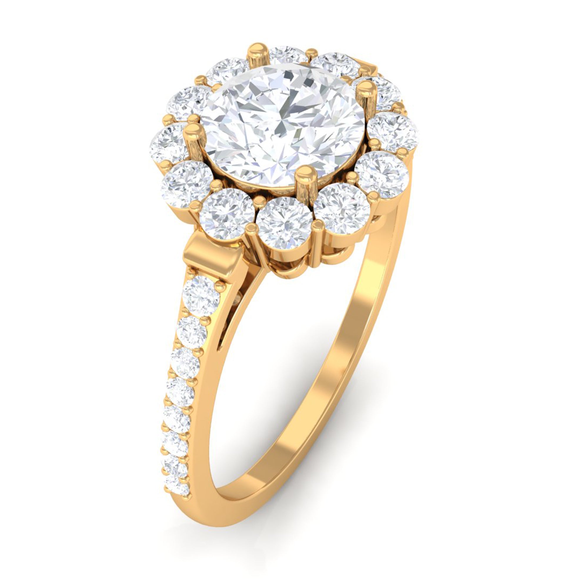 1.75 CT Round Zircon Halo Engagement Ring in Gold Zircon - ( AAAA ) - Quality - Rosec Jewels