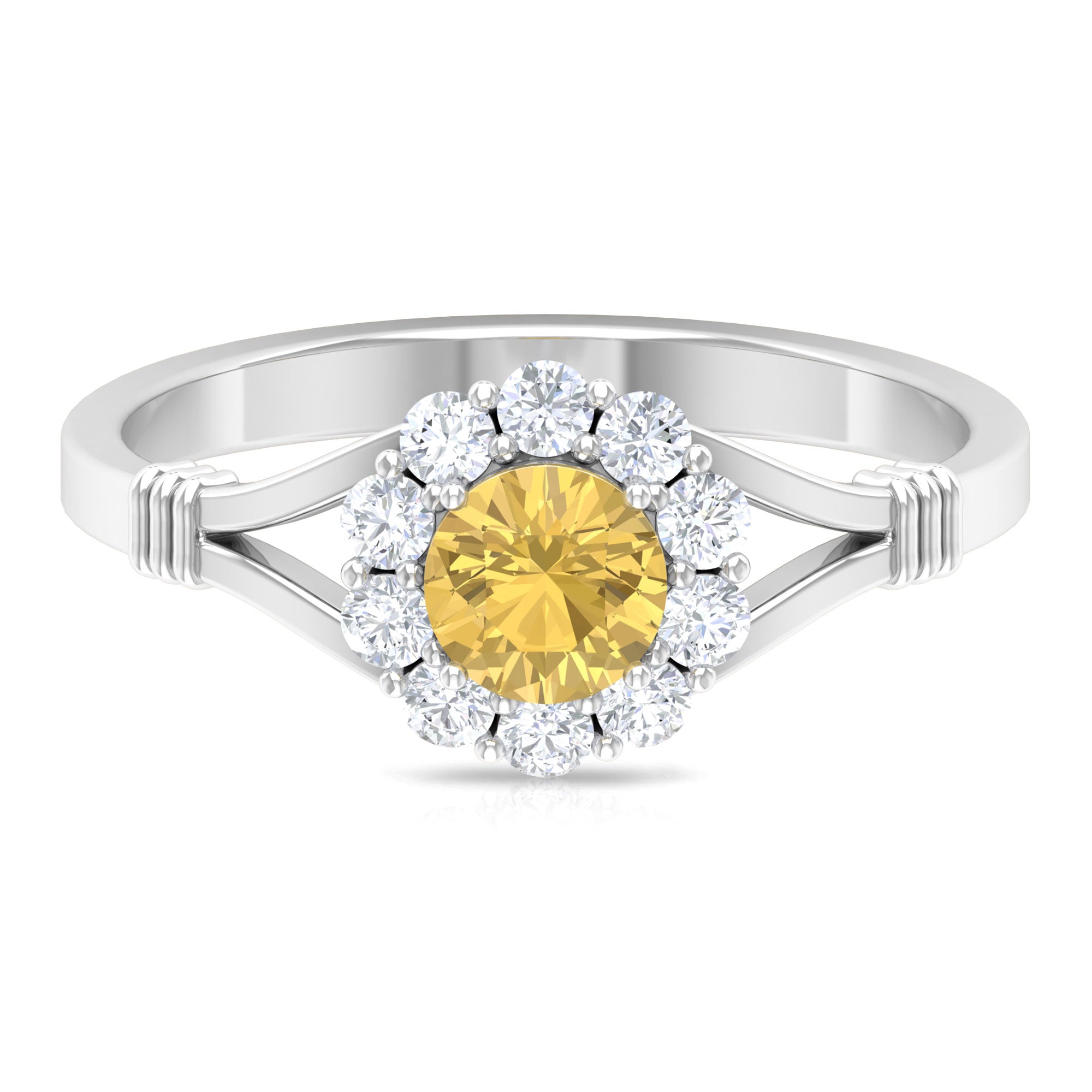 1 CT Split Shank Citrine Flower Engagement Ring with Diamond Citrine - ( AAA ) - Quality - Rosec Jewels