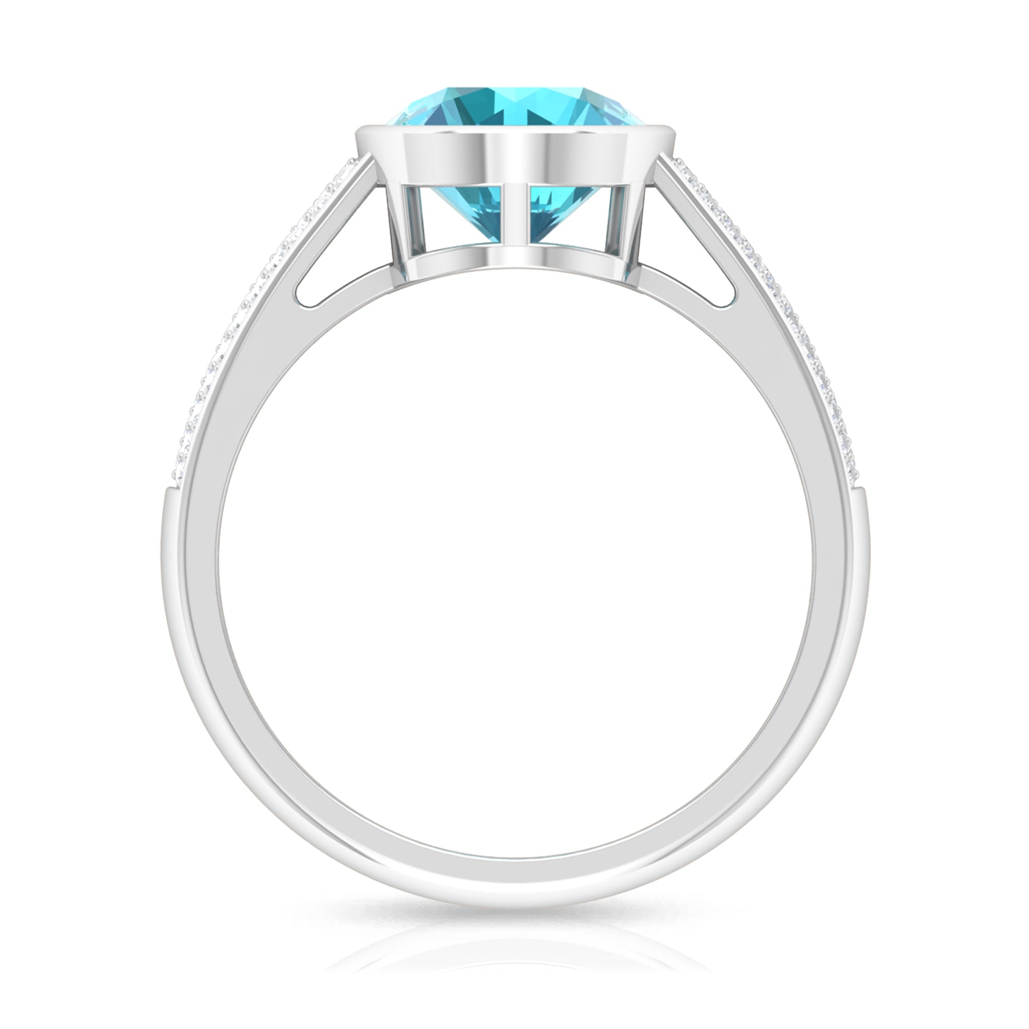 2.50 CT Bezel Set Swiss Blue Topaz Engagement Ring with Diamond Side Stones Swiss Blue Topaz - ( AAA ) - Quality - Rosec Jewels