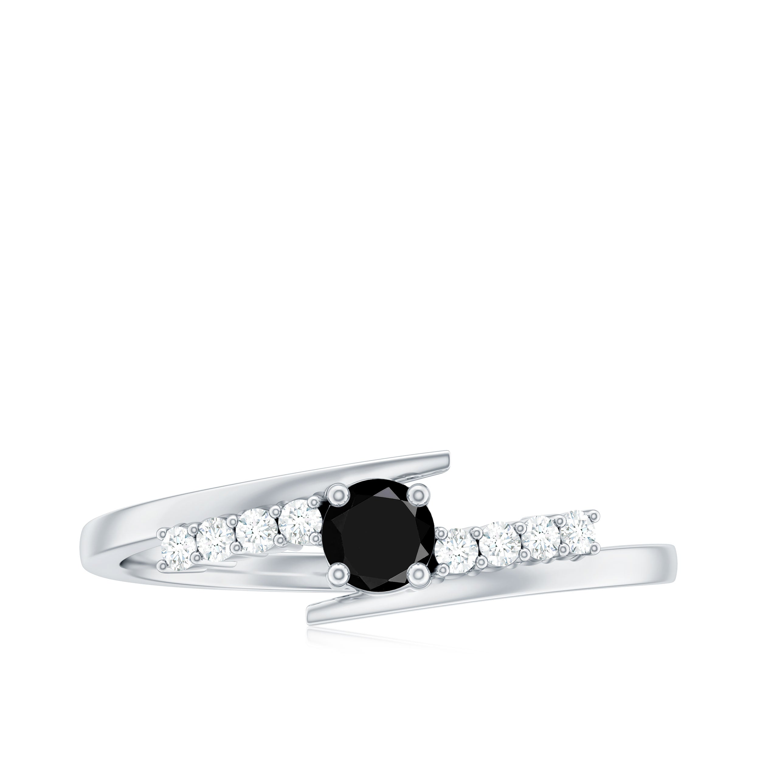 Minimal Lab Created Black Diamond and Diamond Bypass Promise Ring Lab Created Black Diamond - ( AAAA ) - Quality - Rosec Jewels