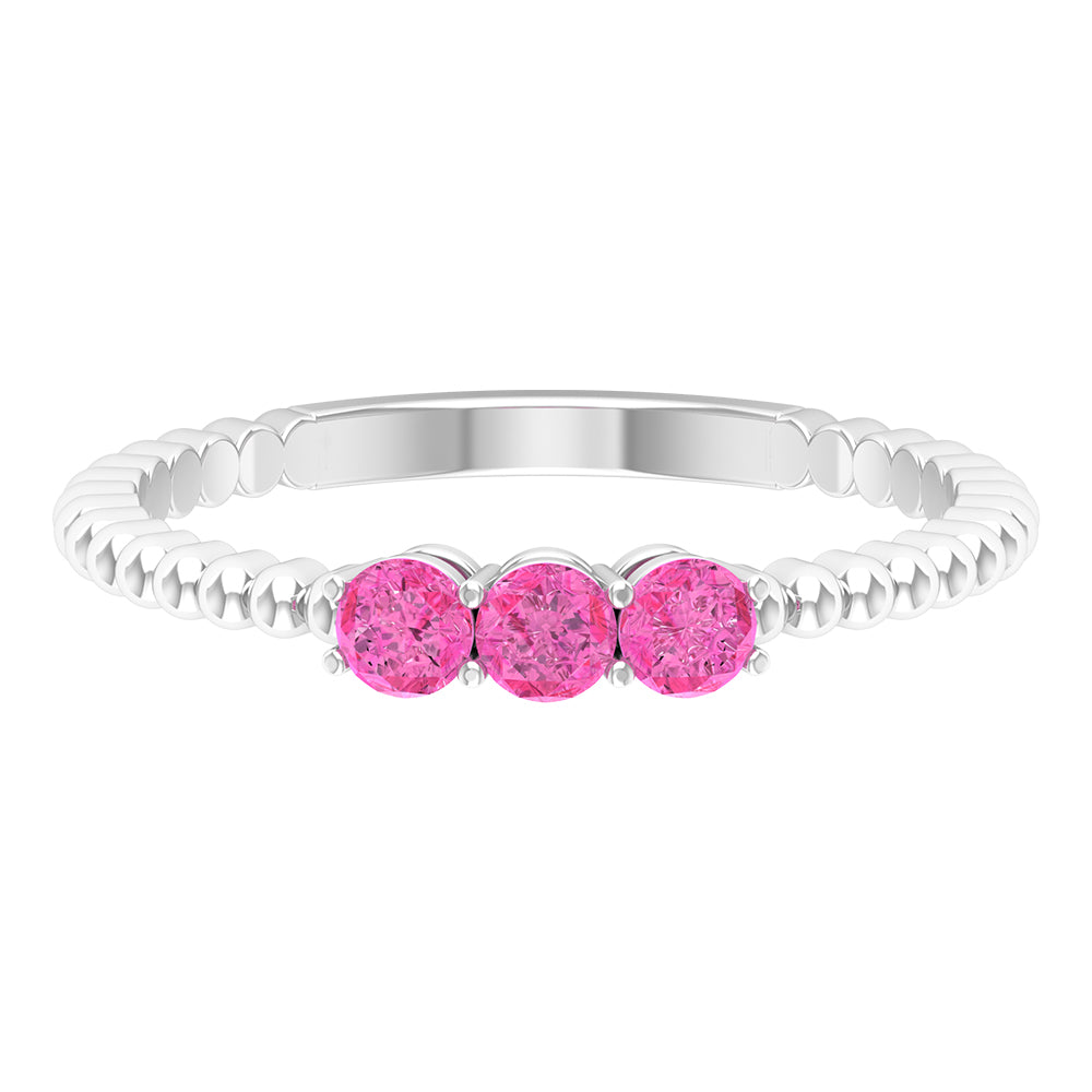 1/2 CT Pink Sapphire and Gold Beaded Three Stone Promise Ring Pink Sapphire - ( AAA ) - Quality - Rosec Jewels