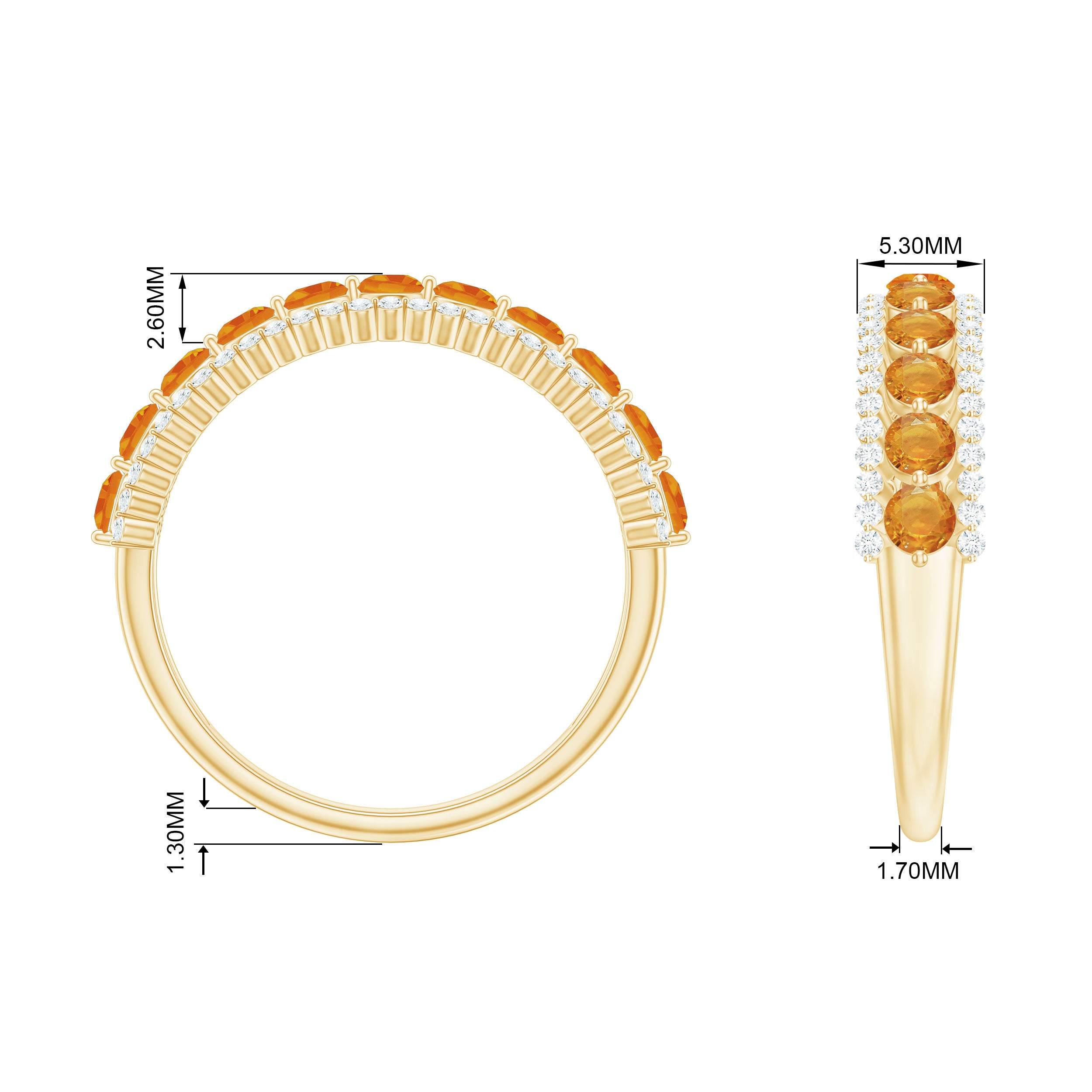 1.25 CT Round Shape Orange Sapphire and Diamond Classic Semi Eternity Ring Orange Sapphire - ( AAA ) - Quality - Rosec Jewels