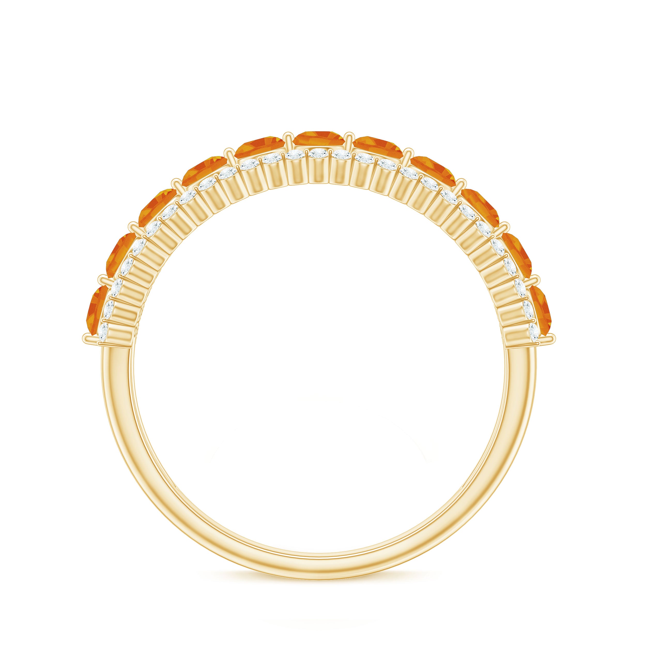 1.25 CT Round Shape Orange Sapphire and Diamond Classic Semi Eternity Ring Orange Sapphire - ( AAA ) - Quality - Rosec Jewels