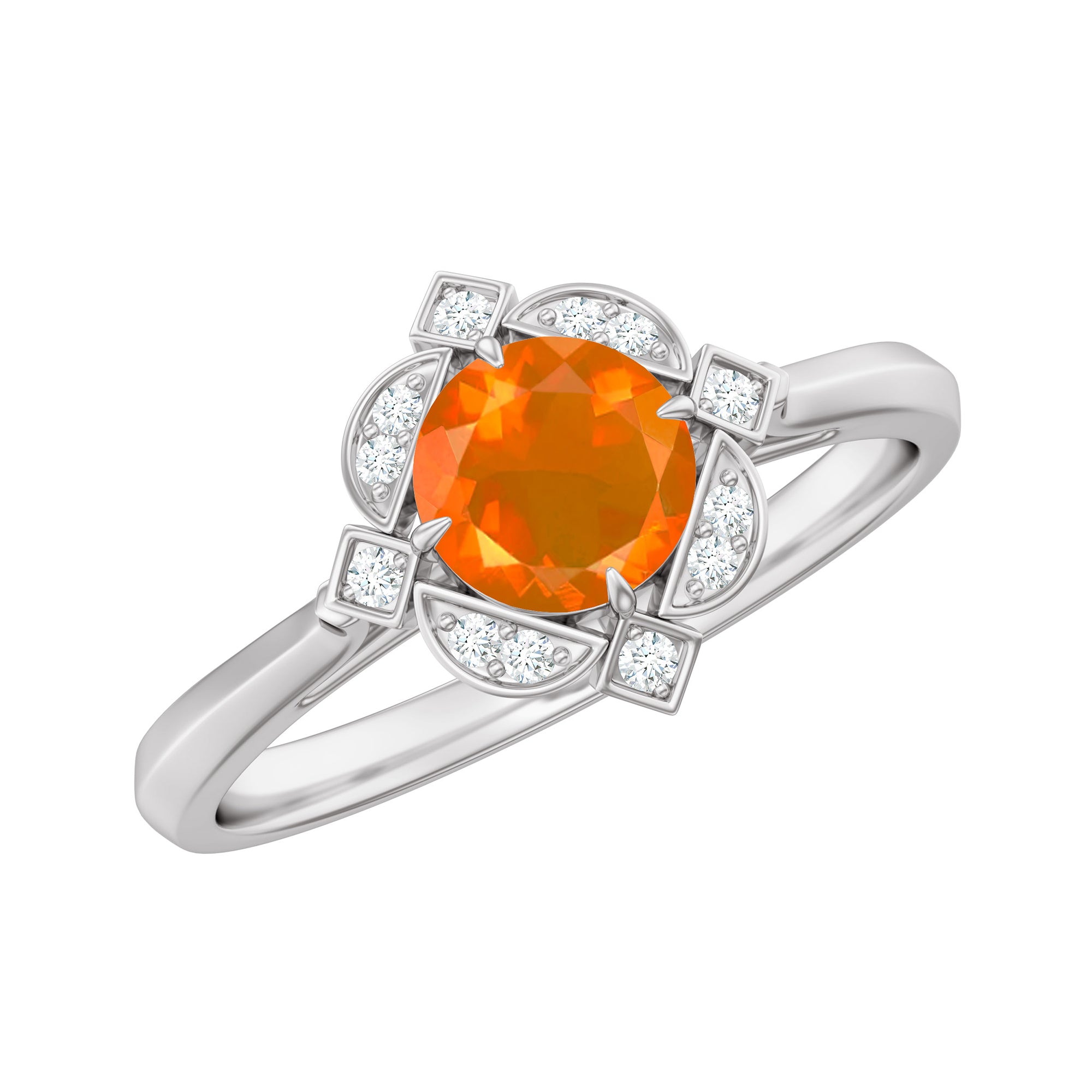 1/2 CT Vintage Fire Opal and Diamond Engagement Ring Fire Opal - ( AAA ) - Quality - Rosec Jewels