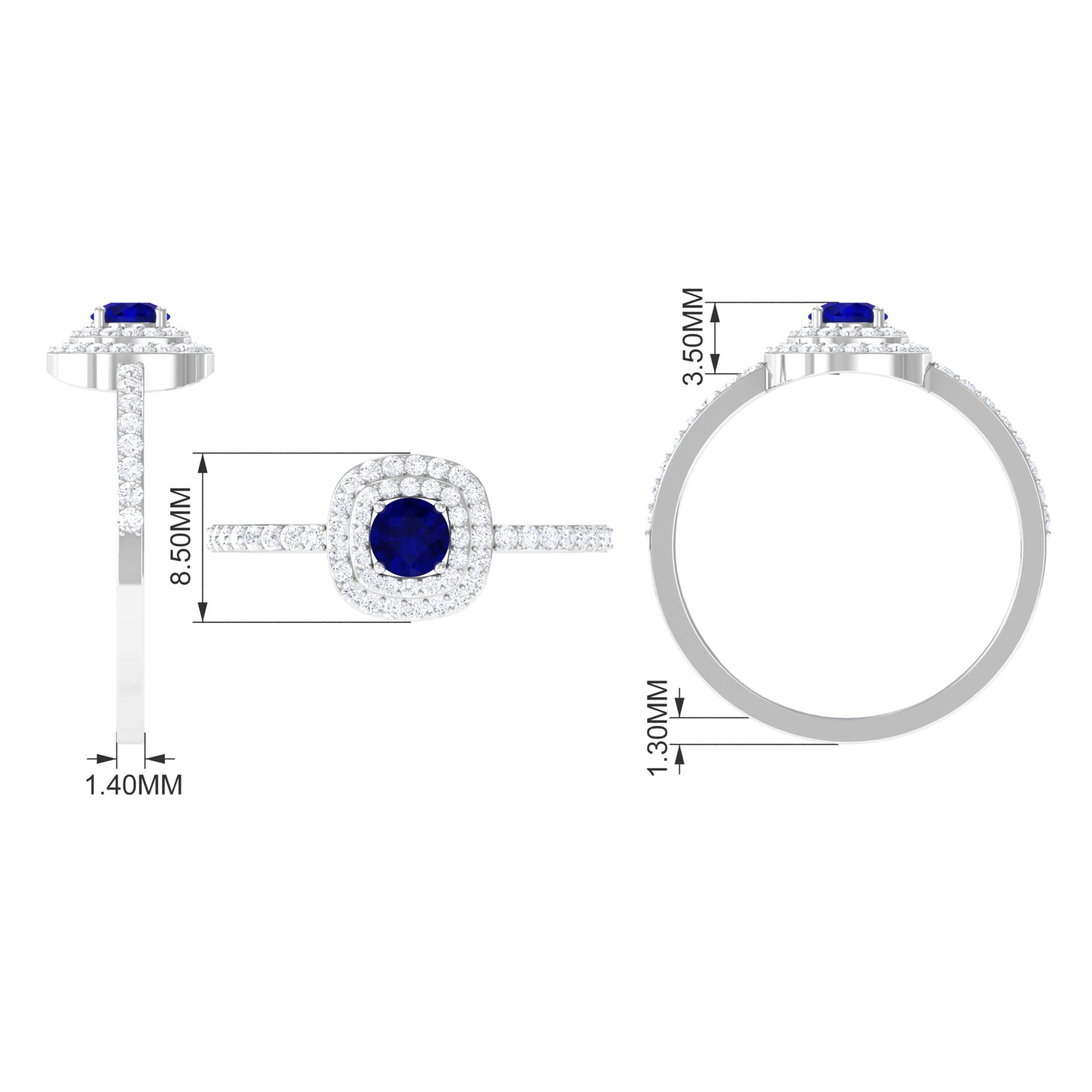 3/4 CT Classic Blue Sapphire Double Halo Engagement Ring with Diamond Blue Sapphire - ( AAA ) - Quality - Rosec Jewels