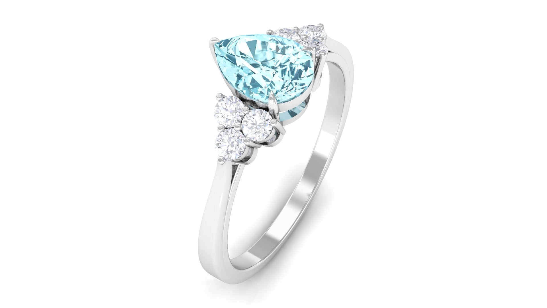 3/4 CT Aquamarine Solitaire Engagement Ring with Diamond Trio Aquamarine - ( AAA ) - Quality - Rosec Jewels