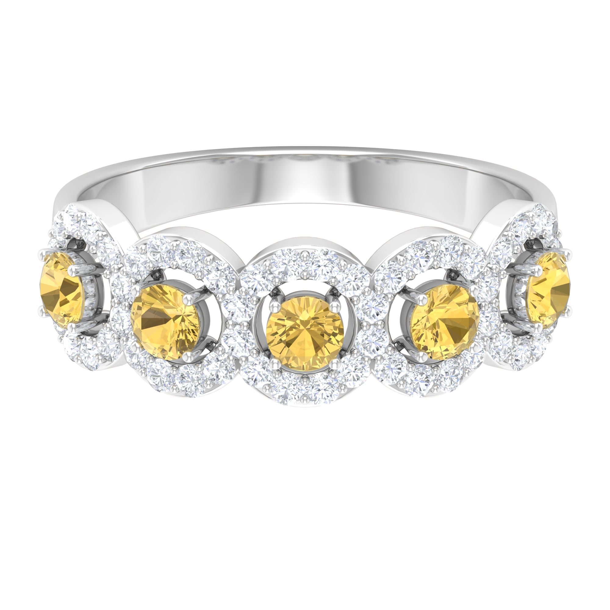 Certified Citrine and Diamond Classic Halo Half Eternity Band Ring Citrine - ( AAA ) - Quality - Rosec Jewels