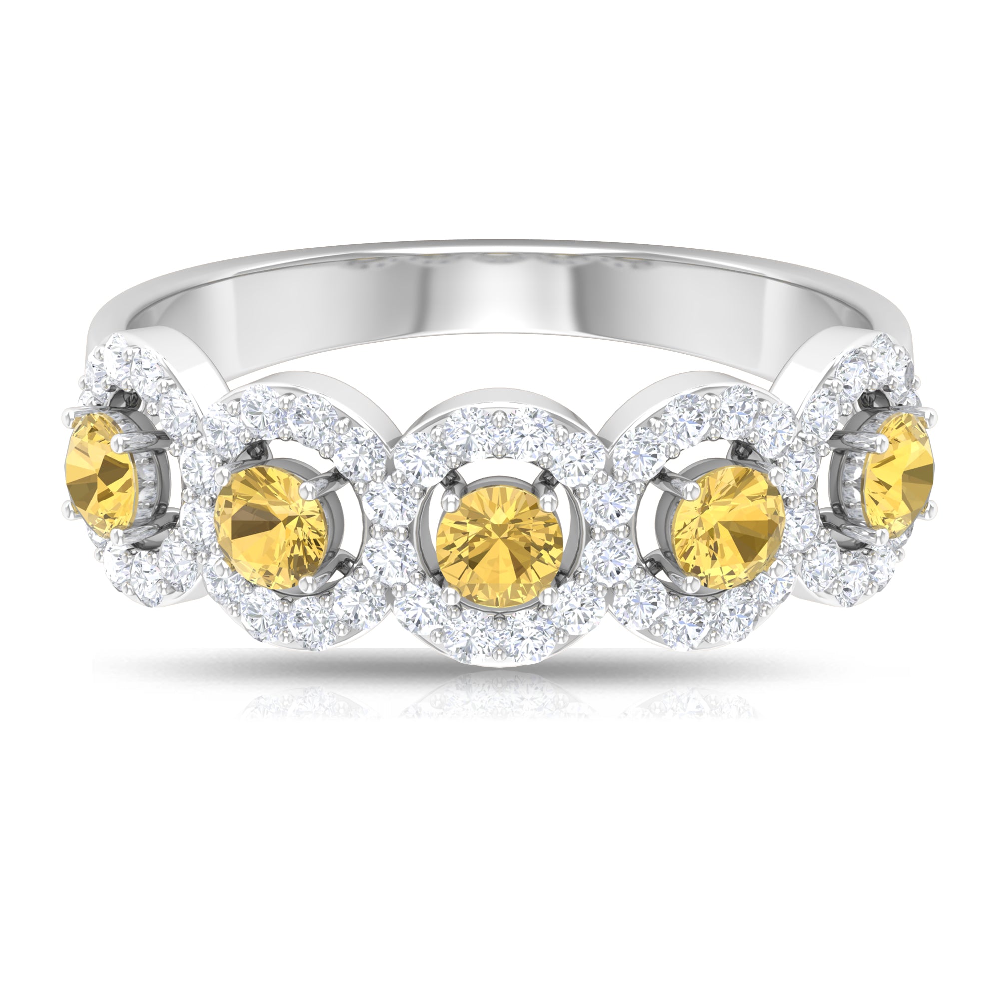 Certified Citrine and Diamond Classic Halo Half Eternity Band Ring Citrine - ( AAA ) - Quality - Rosec Jewels