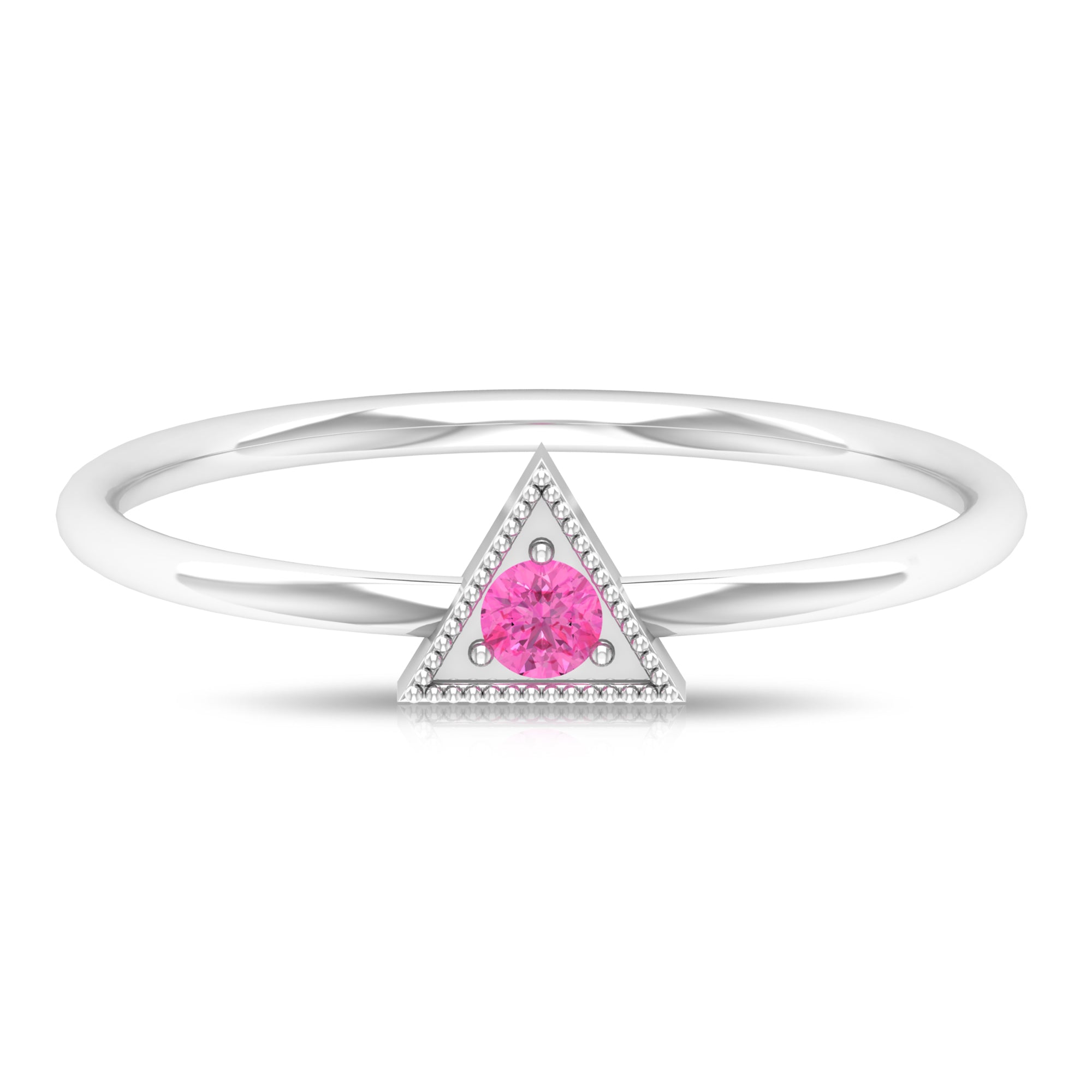 Triangle Shape Ring for Women with Pink Sapphire and Milgrain Detailing Pink Sapphire - ( AAA ) - Quality - Rosec Jewels